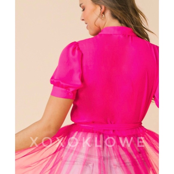 1 LEFT Barbie Pink Fuchsia Shirt Dress Tulle Skirt Coverup - Picture 8 of 10